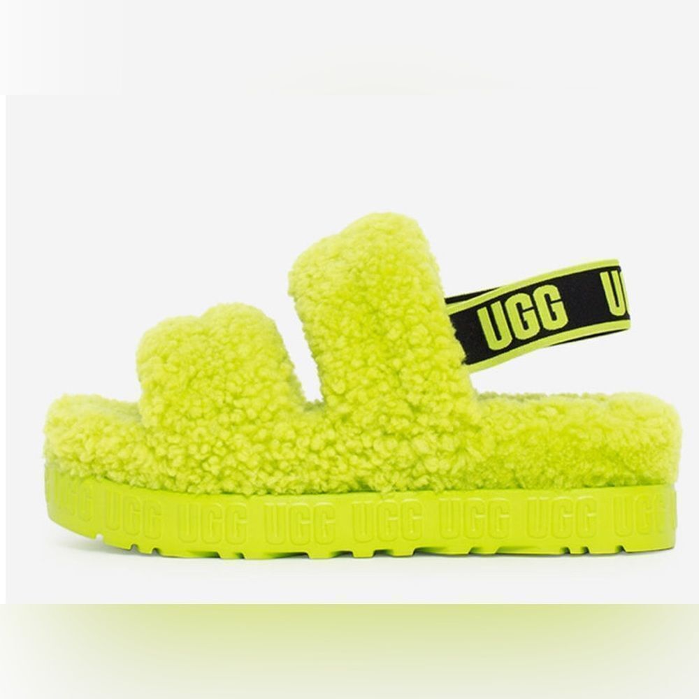 UGG Fluffy Platform Slippers - Neon Green